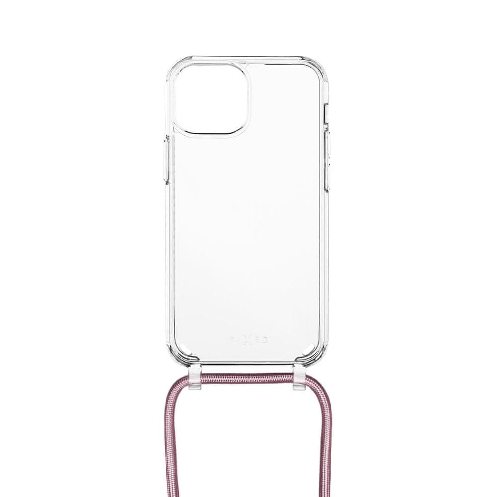 Levně FIXED Pouzdro Pure Neck s růžovou šňůrkou na krk pro Apple iPhone 12 mini FIXPUN-557-PI - rozbaleno