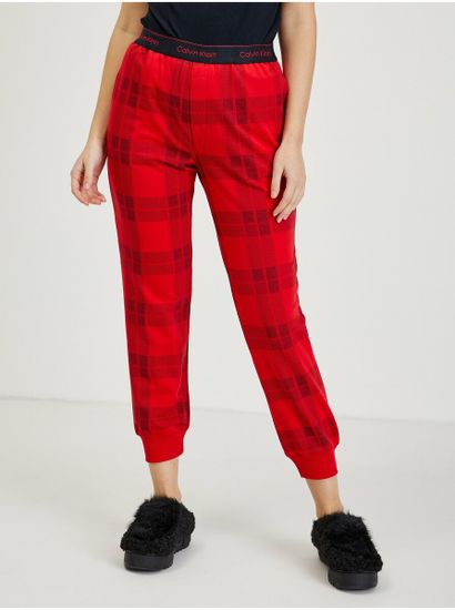 Calvin Klein Červené dámské kostkované tepláky Calvin Klein Jeans