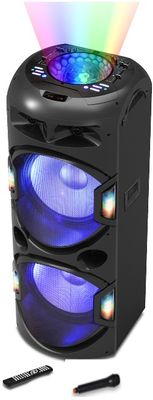 přenosný reproduktor akai DJ-Y5L super zvuk Bluetooth usb aux vstup led světla karaoke funkce  fm tuner 350 w výkon led světelné diody