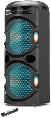 prenosný reproduktor akai DJ-Y5L super zvuk Bluetooth usb aux vstup led svetlá karaoke funkcia fm tuner 350 w výkon led svetelnej diódy