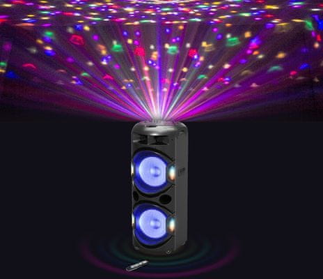 hordozható hangszóró akai DJ-Y5L szuper hangzás bluetooth usb aux bemenet led fények karaoke funkció fm tuner 350 watt teljesítmény led diódák