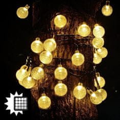 LUMILED Solární zahradní svítidlo LED světelný řetěz 6,35m Girlanda GALLA s 30x LED dekorativní koule 3000K Teplá bílá