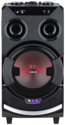 přenosný reproduktor akai ABTS-112 super zvuk Bluetooth usb aux vstup led světla karaoke funkce  fm tuner 60 w výkon led světelné diody