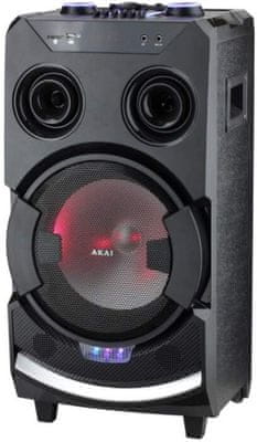 přenosný reproduktor akai ABTS-112 super zvuk Bluetooth usb aux vstup led světla karaoke funkce  fm tuner 60 w výkon led světelné diody