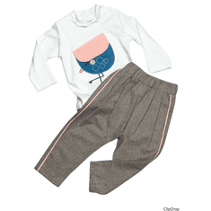 Kidaxi Set tričko s dlouhým rukávem a kalhoty, růžová/šedá, 74