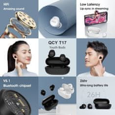 QCY - T17 bezdrátová sluchátka s dobíjecím boxem,Bluetooth 5.1, bílá