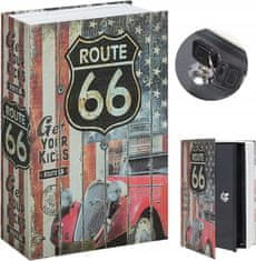 Korbi Kovový trezor na peníze, kniha, Route 66