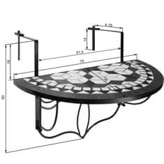 tectake Skládací stůl na balkon s mozaikou