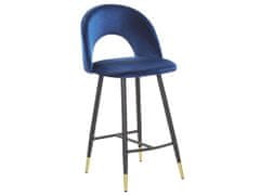 Beliani Sada 2 sametových modrých barových židlí FALTON