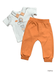 Kidaxi Set tričko s medvídkem a kalhoty ve 2 barvách, oblečení ze 100% bavlna, oranžová, 62
