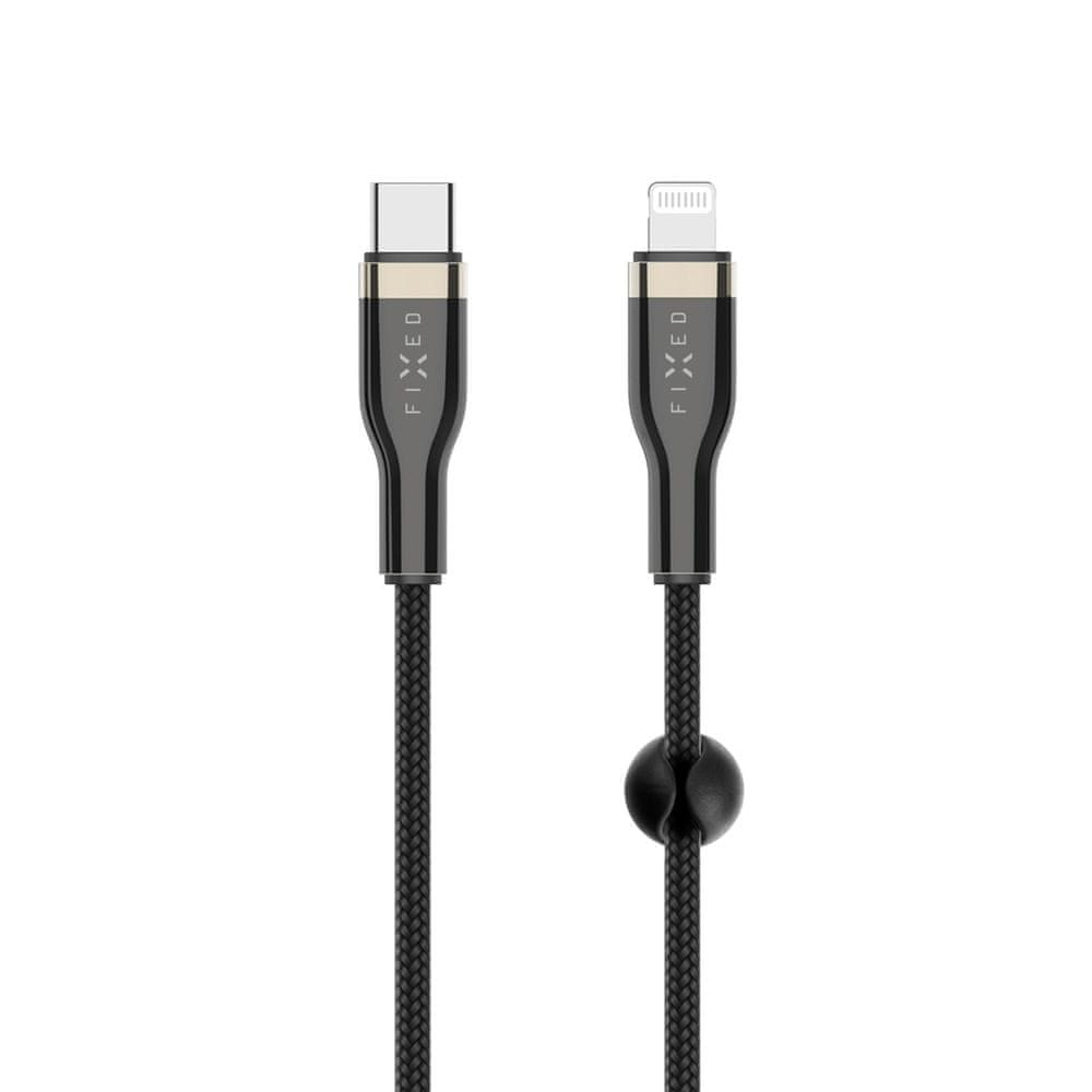 Levně FIXED Krátký nabíjecí a datový opletený kabel s konektory USB-C/Lightning a podporou PD, 0.5m, MFI FIXDB-CL05-BK, černý