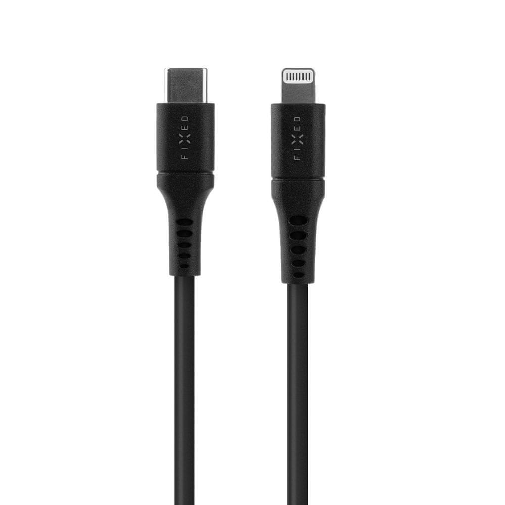 Levně FIXED Nabíjecí a datový Liquid silicone kabel s konektory USB-C/Lightning a podporou PD, 1.2m, MFI FIXDLS-CL12-BK, černý