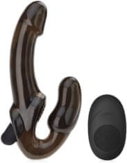 XSARA Samonosný strap-on vibrační dildo s análním kolíkem - 10 funkcí s ovladačem - 75056687