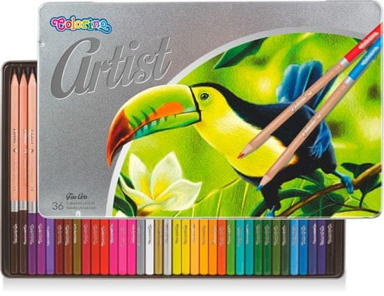 Colorino Artist - pastelky dřevěné kulaté, kovový box 36 barev