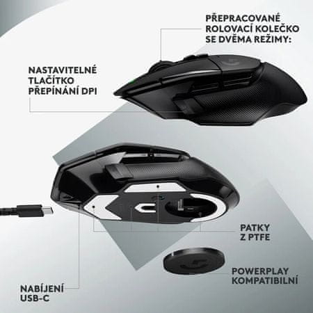 Štýlová optická počítačová myš Logitech G502 X LIGHTSPEED, čierna (910-006180) ultra ľahká tichá presná citlivosť DPI 100 25600 senzor HERO 25K Lightforce spínače RGB