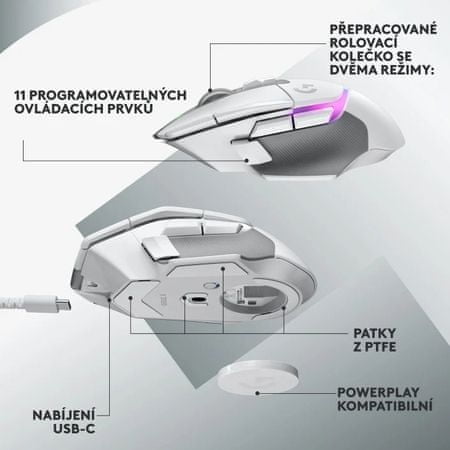 Stylová optická počítačová myš Logitech G502 X Plus, černá (910-006162) ultra lehká tichá přesná citlivost DPI 100 25600 senzor HERO 25K Lightforce spínače RGB