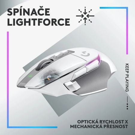 Stylová optická počítačová myš Logitech G502 X Plus, bílá (910-006171) ultra lehká tichá přesná citlivost DPI 100 25600 senzor HERO 25K Lightforce spínače RGB