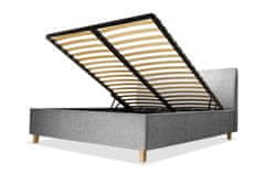 Čalouněná postel s úložným prostorem Con | Žinylka, světle šedá, 140x200