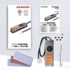 AXAGON CLR-M2FAN, měděný chladič s ventilátorem pro jedno i oboustranný M.2 SSD disk, výška 13 mm