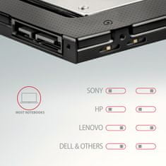 AXAGON RSS-CD09 ODD, Rámeček do slotu optické mechaniky pro 2.5“ SSD/HDD, LED, 9.5 mm, hliníkový