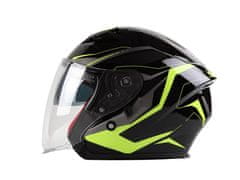 MAXX OF 878 Skútrová helma otevřená s plexi a sluneční clonou - černozelená reflexní, XXL