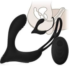 XSARA Luxusní masažér prostaty s erekčním kroužkem na penis a varlata - 10 funkcí + dálkové ovládání - 73044023