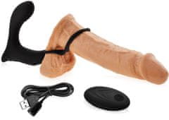 XSARA Luxusní masažér prostaty s erekčním kroužkem na penis a varlata - 10 funkcí + dálkové ovládání - 73044023
