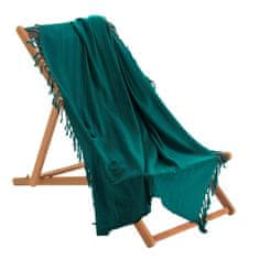 Douceur D'Interieur Bavlněná deka s třásněmi LILIA, 150 x 150 cm, mořská zelená barva