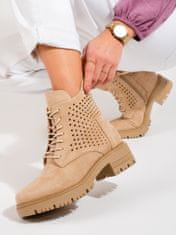 Amiatex Zajímavé dámské kotníčkové boty hnědé na plochém podpatku, odstíny hnědé a béžové, 37
