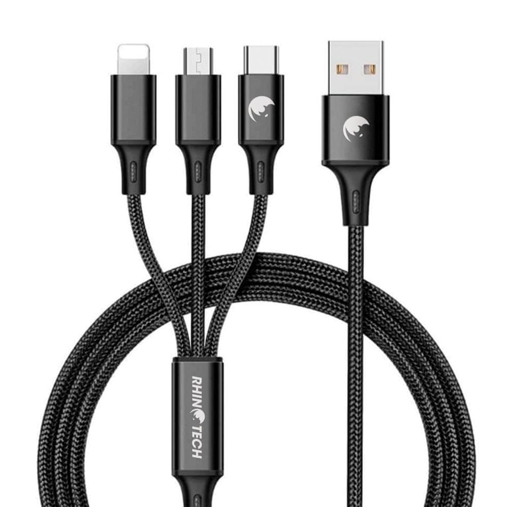 Levně RhinoTech nabíjecí a datový kabel 3v1 USB-A (MicroUSB + Lightning + USB-C) 1,2m RTACC321, černá