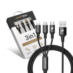 RhinoTech nabíjecí a datový kabel 3v1 USB-A (MicroUSB + Lightning + USB-C) 1,2m RTACC321, černá