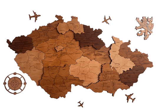 Lase it 3D nástěnná mapa České republiky, dřevěná, lakovaná.