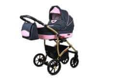 Babylux Largo Grey Light Pink | 3v1 Kombinovaný kočárek Set | Kočárek + Korbička + Dětská autosedačka