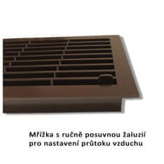 Mikawi Větrací mřížka dveřní 335x132 mm s límcem, manuální žaluzií a síťkou, hnědá MIKAWI 14-0138