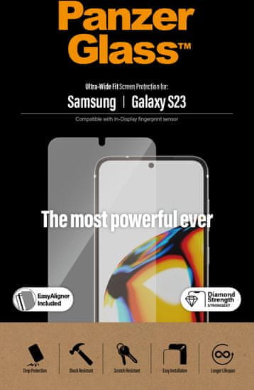 PanzerGlass ochranné sklo pro Samsung Galaxy S23, celolepené s funkčním otiskem prstů,