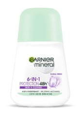 Garnier Minerální dezodorant Roll-On 6In1 Protection 48H Floral Fresh - Skin+Clothes 50Ml