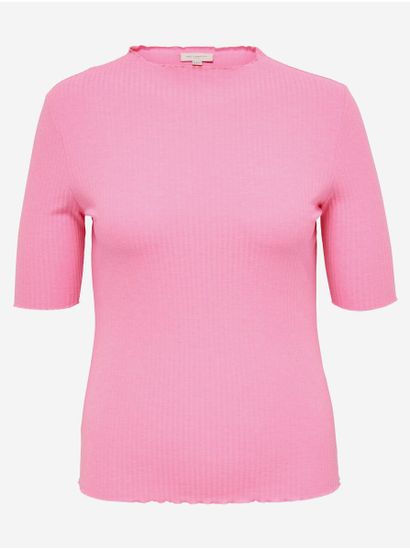 Only Carmakoma Růžové dámské žebrované tričko ONLY CARMAKOMA Ally