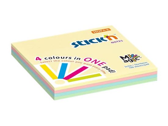 STICK´N Samolepicí bloček "Magic Pad", pastleové barvy, 76 x 76 mm, 100 listů, 21574