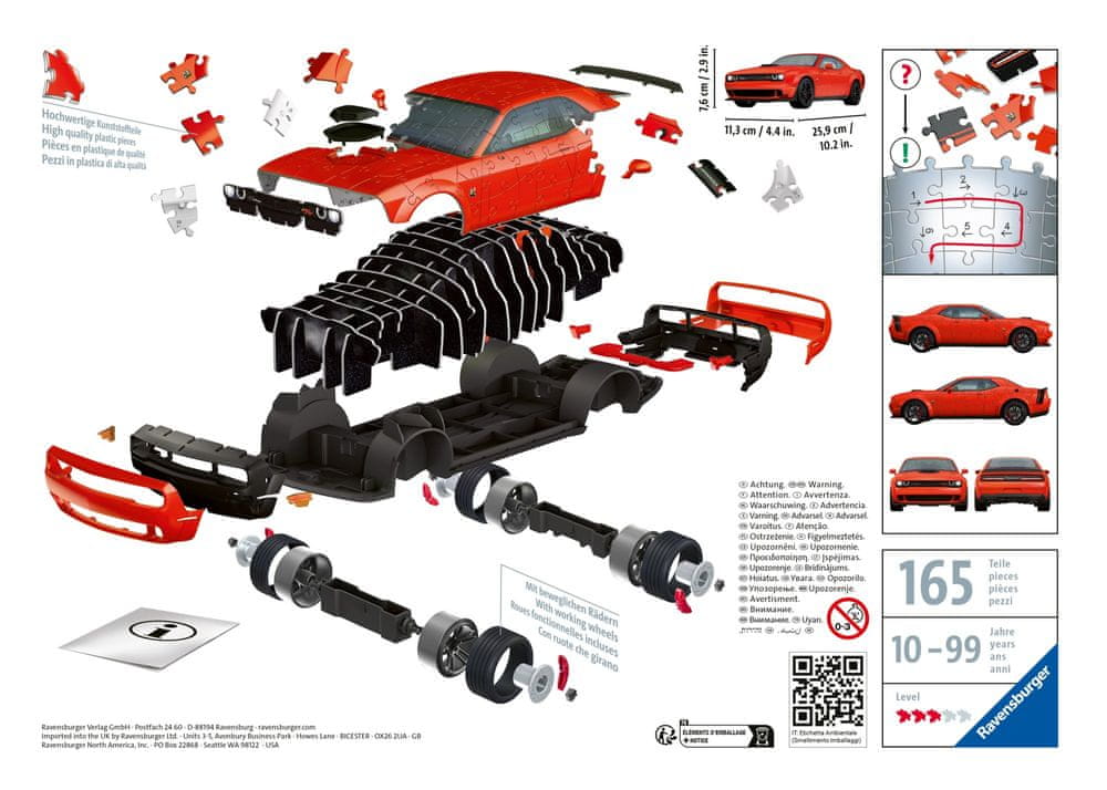 Levně Ravensburger 3D puzzle Dodge Challenger R/T Scat Pack Widebody 108 dílků