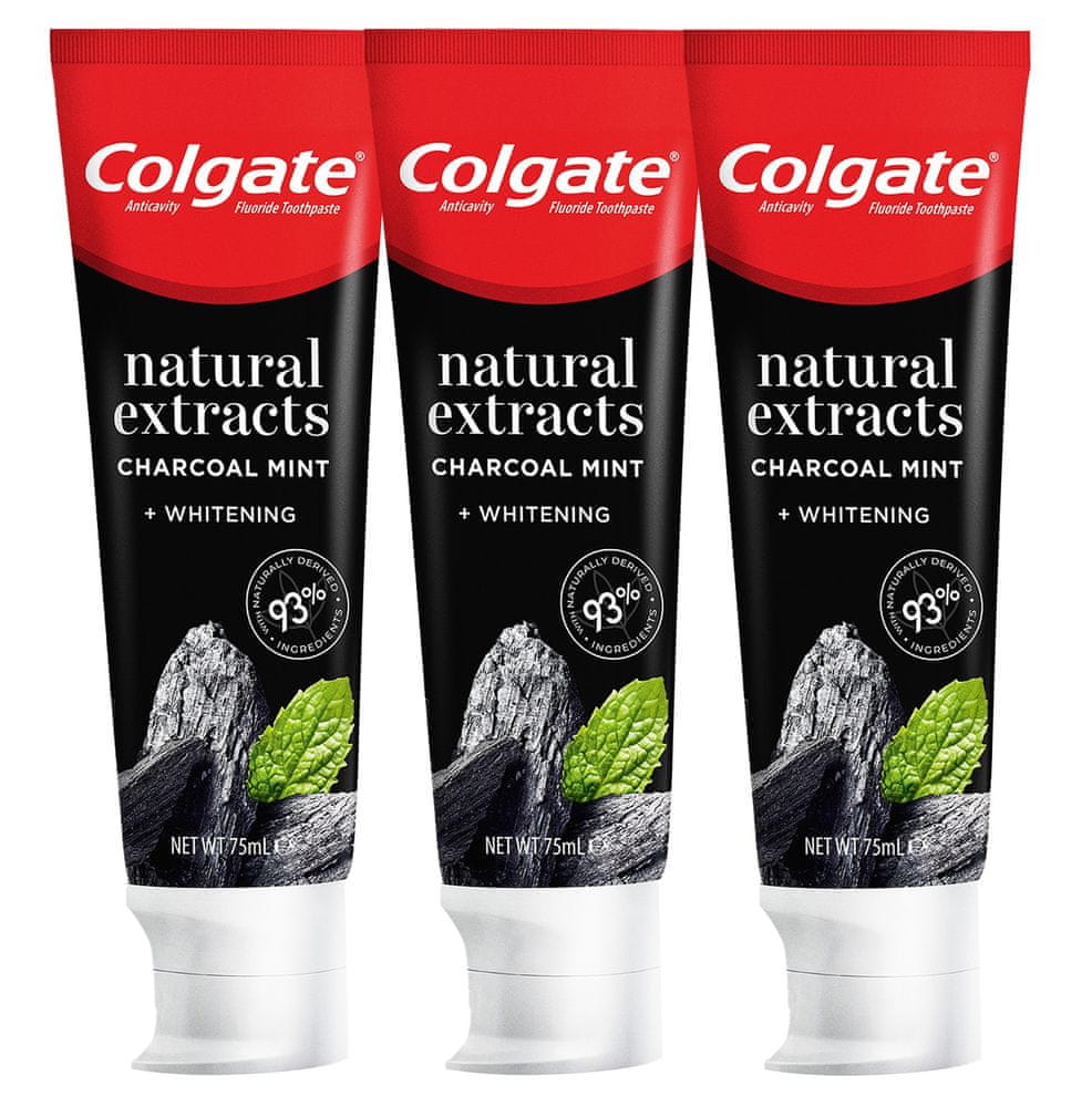 Colgate Naturals Charcoal& Mint bělicí zubní pasta tripack 3x75 ml