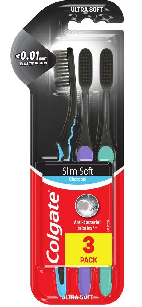 Levně Colgate Slim Soft 3-pack Charcoal zubní kartáčky