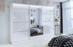 Nejlevnější nábytek Šatní skříň LITOLARIS 280 se zrcadlem, se 6 policemi, 4 šuplíky a 2 šatními tyčemi, bílý lesk