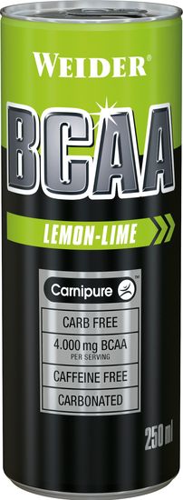 Weider BCAA 250 ml, sycený nápoj s větvenými aminokyselinami a l-karnitinem, Lemon - Lime