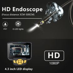 Inskam 112 profesionální endoskop s 4,3" displejem, sonda 8mm, duální kamera, pevný kabel o délce 5m