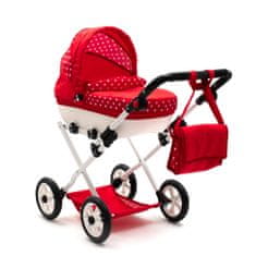 NEW BABY Dětský kočárek pro panenky Comfort červený s puntíky
