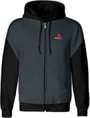 CurePink Pánská mikina s kapucí na zip Playstation: Classic Logo (2XL) šedá bavlna