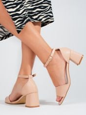 Amiatex Krásné hnědé sandály dámské na širokém podpatku + Ponožky Gatta Calzino Strech, odstíny hnědé a béžové, 36