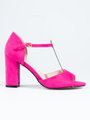 Amiatex Krásné růžové sandály dámské na širokém podpatku, odstíny růžové, 39