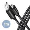 BUMM-AM10AB, HQ kabel Micro USB <-> USB-A, 1m, USB 2.0, 2.4A, ALU, oplet, černý