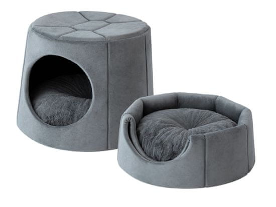 Doggy Bouda a pelíšek 2v1 + POLŠTÁŘ, domeček pro psa TURTLE, kočku, Útulný přístřešek, měkká sedačka pro psa, pěkná bouda pro kočku, 2 velikosti, šedá barva